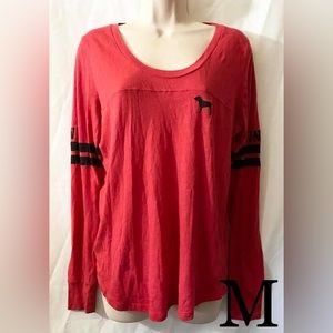 Red Victoria Secret PINK Varsity Long Sleeve Tee